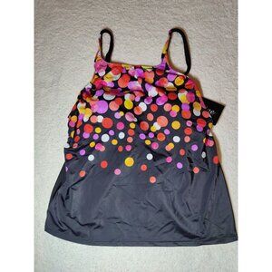 Maxine Of Hollywood Black Warm Confetti Swim Top Convertible Straps 14 NWT